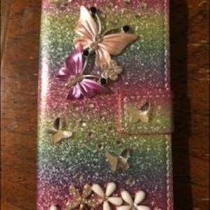 Rainbow BLING cell phone wallet case for iPhone 8